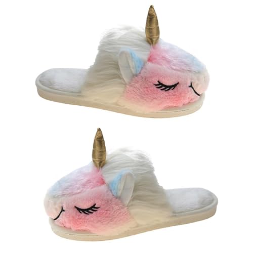 LIFKOME Cartoon Einhorn Hausschuhe Damen Plüsch Winter Pantoffeln Warm Rutschfest Für Schlafzimmer Wohnzimmer Alltag von LIFKOME