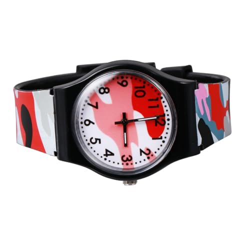 LIFKOME Cartoon Kinderuhr Für Jungen Und Mädchen Armbanduhr Mit Großen Arabischen Ziffern Robustes PVC Armband Bunte Camouflage Design Für Geschenke Und Schulalltag von LIFKOME