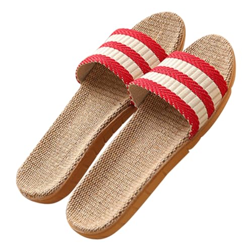 LIFKOME Damen Hausschuhe Offene Zehen Casual Slipper Saugfähig Rutschfest Komfortable Indoor Schuhe für Zuhause und Gäste Rot von LIFKOME