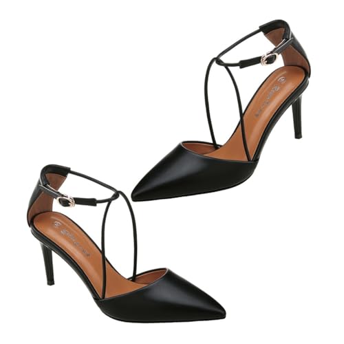LIFKOME Damen High Heel Sandalen Sommer Schwarz Absatz Einfarbig Cusp Design Offene Zehe Elegante Riemchen Schuhe Für Arbeit Freizeit Stilvolle Fußbekleidung von LIFKOME