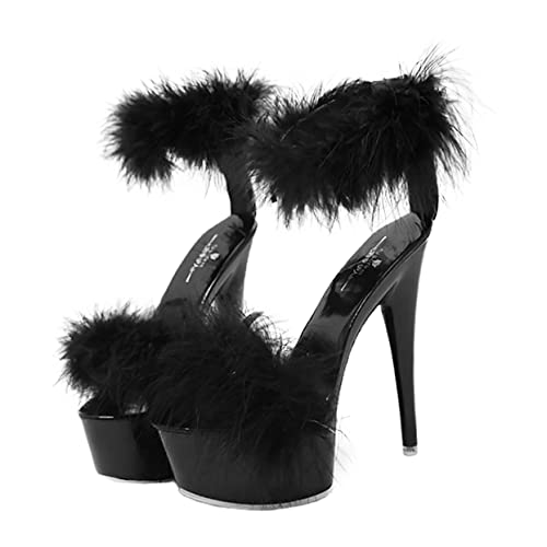 LIFKOME Damen High Heeled Sandalen mit Pfennigabsatz Sommerschuhe Rutschfeste Sohle Langlebiges Material Sandaletten für Arbeit und Freizeit Schwarz Zufällige Farbe von LIFKOME