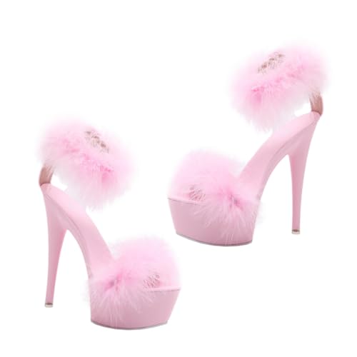 LIFKOME Damen High Heels Sandalen mit Federn Rutschfeste Absätze Sommerschuhe für Party und Alltag Langlebiges Material Komfortabel und Elegant Rosa von LIFKOME