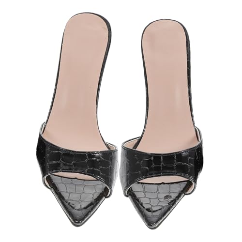 LIFKOME Damen High Heels Sandalen mit Spitzem Metallabsatz Atmungsaktive Modische Slippers für Sommerpartys Stilvolle Langlebige Fußbekleidung Komfortabel für Langes Tragen Schwarz von LIFKOME