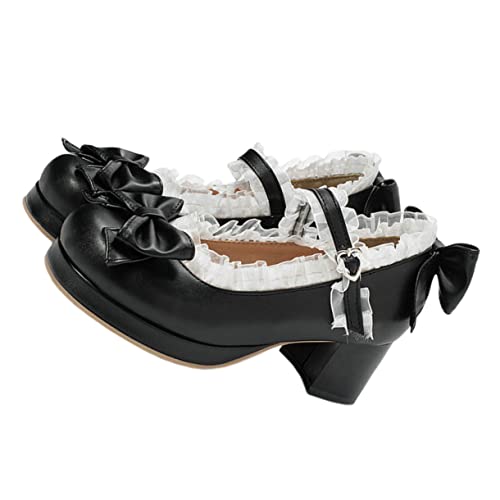 LIFKOME Damen High Heels mit Dicker Absatz Bowknot Design Komfortabel und rutschfest Modische Frühjahrsschuhe für Frauen Schwarz von LIFKOME