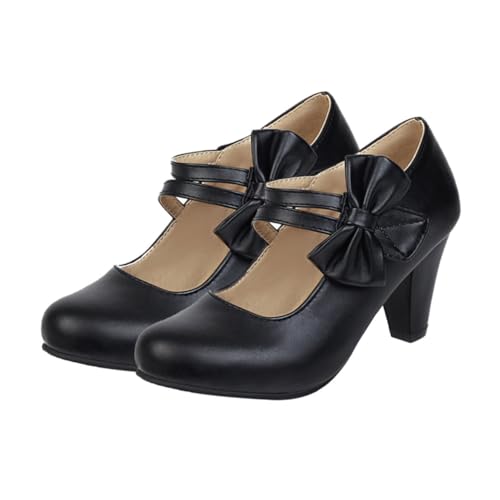LIFKOME Damen High Heels mit Grobem Absatz und Schleife rutschfeste Gummisohle Stilvolle Pumps für Partys Büro Hochzeit und Alltag Modische Schwarze Damenschuhe von LIFKOME
