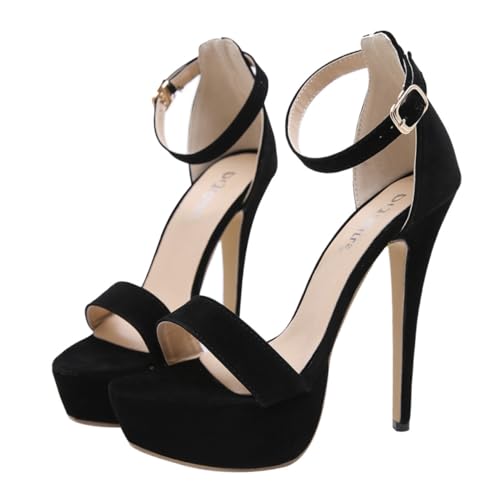 LIFKOME Damen High heeled Sandalen Hoher Absatz Schwarzes Hochwertiges Obermaterial Modische Sommer Schuhe für Frauen Angenehm und Vielseitig Kombinierbar von LIFKOME