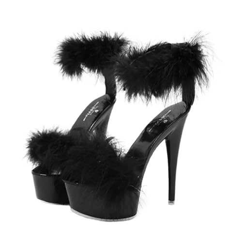 LIFKOME Damen High heeled Sandalen mit Dünnem Absatz Rutschfeste Sohle Atmungsaktiv und Feuchtigkeitsableitend Modische Sommerschuhe für Frauen Passend zu Kleidern und Blusen Schwarz von LIFKOME