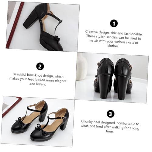 LIFKOME Damen High heels Sandalen mit Klobigem Absatz und Schleife Rutschfeste Sommer Schuhe Eleganter Look für Freizeit und Party Schwarz von LIFKOME