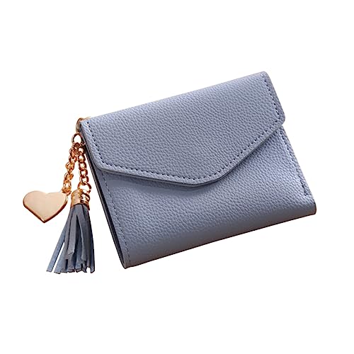 LIFKOME Damen Mini Geldbörse Aus Pu-Leder Mit DREI Fächern Und Quastenanhänger Leicht Praktisch Für Karten Münzen Und Bargeld Hellblau von LIFKOME