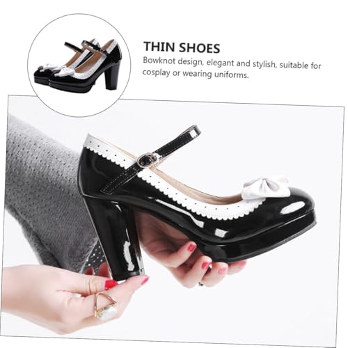 LIFKOME Damen Pumps mit Schleifendetail Klassische Blockabsatzschuhe Atmungsaktiv und Angenehm für Arbeit Shopping und Cosplay Modische Herbst Mode Schwarz von LIFKOME