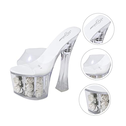 LIFKOME Damen Sandalen Crystal Ultra High Heels mit Stabiler Plateau Sohle Rutschfest Offene Zehenpartie Hochzeitsschuhe für Frauen Weiß von LIFKOME