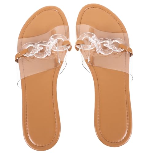 LIFKOME Damen Sandalen Flach Transparent Sommer Sandaletten mit Rutschfester Sohle und Bequemem Fußbett Leichte Strand Slipper Modisch und Strapazierfähig Geeignet für Alltag und Freizeit von LIFKOME