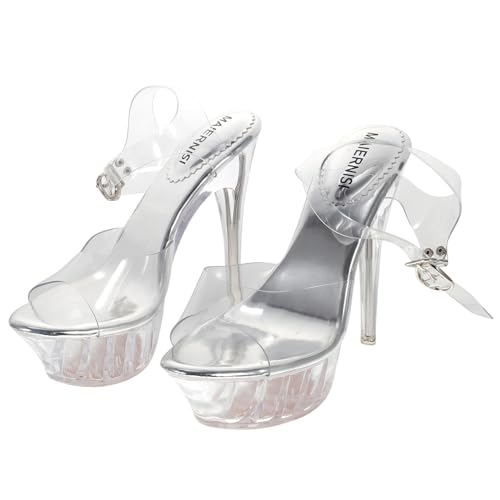 LIFKOME Damen Sandalen Sommer Transparent High Heels Plattform Rutschfeste Sohle Modische Absatzschuhe Für Alltag Und Party von LIFKOME