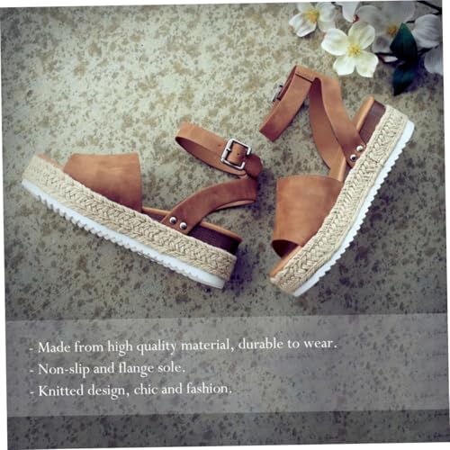 LIFKOME Damen Sandalen mit Dicker Plateau sohle Geflochtenes Strohdessin Rutschfeste Flanschsohle Atmungsaktive Sommerschuhe Braun Modische Strand Freizeitschuhe von LIFKOME