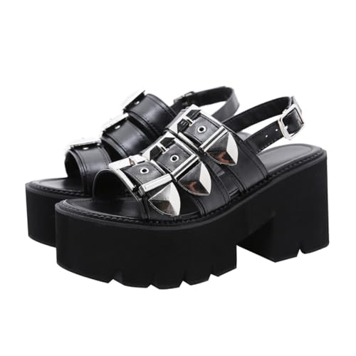 LIFKOME Damen Sandalen mit Dicker Sohle Offene Zehen Modische Plattformen Kreatives Design Bequeme Sommer Schuhe Schwarzer High Heel Eleganter Stil für Freizeit und Urlaub von LIFKOME