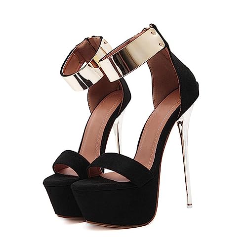 LIFKOME Damen Sandaletten mit Dünnem Absatz Schwarze Wasserdichte Plateau Sommerschuhe Kreative High Heels Rutschfeste Sohle Luftige Sommerfußbekleidung von LIFKOME