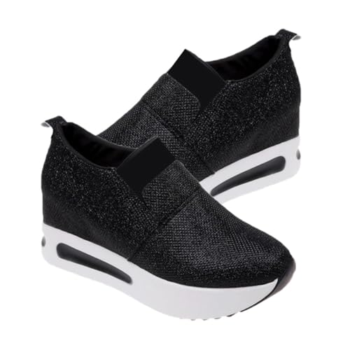 LIFKOME Damen Schuhe mit Dicker Sohle und Keilabsatz Atmungsaktive rutschfeste Freizeitschuhe für Alltag Arbeit und Shopping Bequem und Leicht Schwarz von LIFKOME