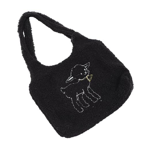 LIFKOME Damen Umhängetasche Plüsch Schaf Design Tragbar Leicht Freizeit Handtasche für Shopping Reisen Alltag Schwarz von LIFKOME