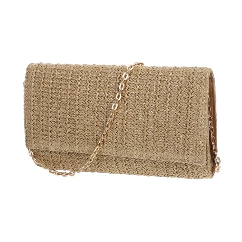 LIFKOME Damen Umhängetasche aus Künstlichem Stroh Kleine Schultertasche Geflochtene Clutch Stilvoller Sommerbeutel für Urlaub und Alltag Leichte Crossbody Tasche in Apricot Vielseitig von LIFKOME