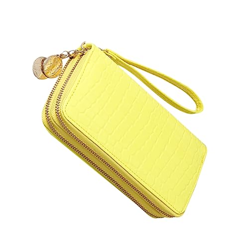 LIFKOME Damen Geldbörse Aus Pu-Leder Gelb Großes Reißverschluss-Portemonnaie Mit Mehreren Fächern Für Karten Münzen Und Geldscheine Langer Eleganter Geldbeutel Für Moderne Frau von LIFKOME