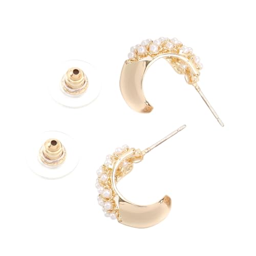 LIFKOME Delikate Perlen halbrund ohrstecker aus Silber mit C form Modische Damen Ohrringe Elegantes Design Langlebiges Material Elegantes Accessoire für Alltag und Besondere Anlässe von LIFKOME