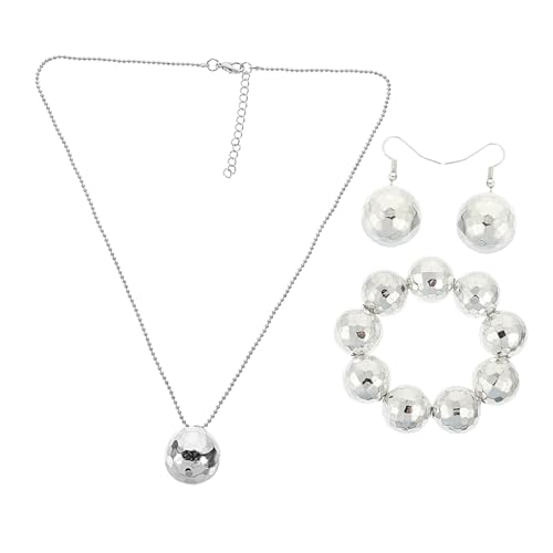 LIFKOME Disco Schmuckset Damen Leichtes Spiegelkugel Design Halskette Armband Ohrringe Party Tanz Accessoire Modisch Elegant Glänzend von LIFKOME