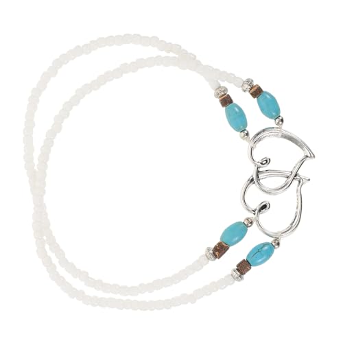 LIFKOME Fußkettchen Für Damen Mit Herz-Design Perlenbesetzt Elastischer Türkisfarbenes Boho-Stil Fußschmuck Haltbare Zinklegierung Und Kunststoffperlen von LIFKOME
