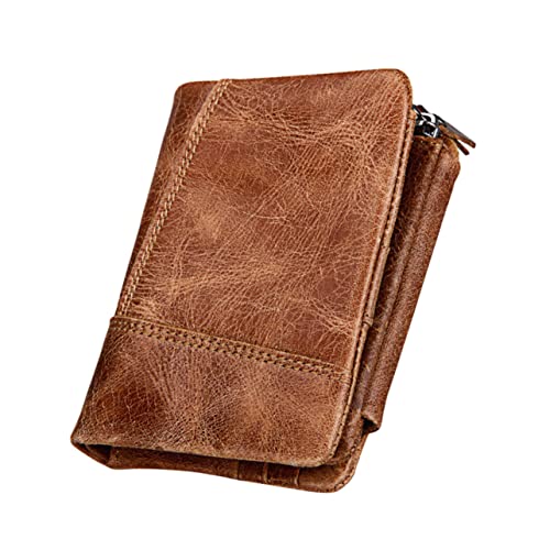 LIFKOME Dreifach Gefaltete Herren Geldbörse Aus Echtem Rindsleder Mit Reißverschluss Und Vielen Kartenfächern Für Kreditkarten Ausweise Und Bargeld Für Geschäft Und Alltag Braun von LIFKOME