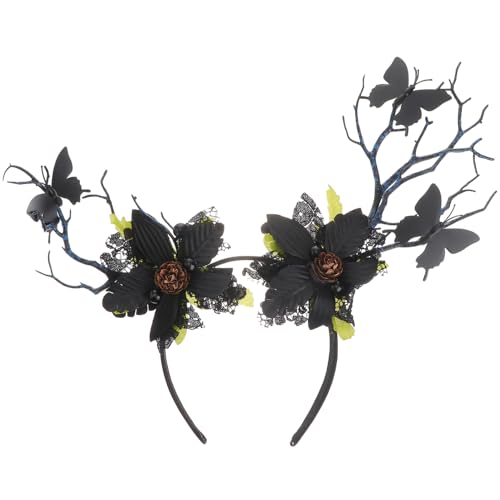 LIFKOME Elastisches Hirschgeweih Haarband mit Blumen Schmetterlingen und Tannenzapfen Halloween und Weihnachts Kopfschmuck für Damen und Party Fotorequisit von LIFKOME