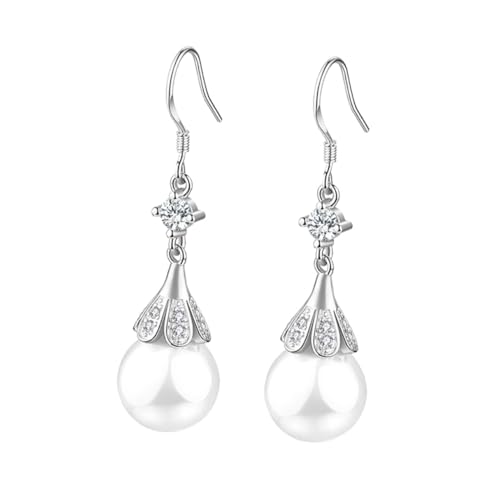 LIFKOME Elegante Lange Perlenohrringe Silber Damen Ohrschmuck Retro Tropfenförmiges Design Leicht und Modisch für Alltag und Geschenk von LIFKOME