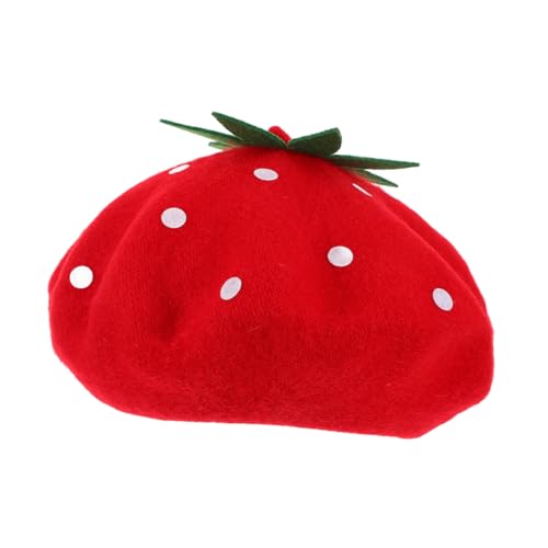 LIFKOME Erdbeer- Hut für Damen Wolle Stilvolle Erdbeermütze für Partys und Cosplay Vielseitige Kopfbedeckung mit Charmantem Erdbeermuster Geeignet für Verschiedene Anlässe von LIFKOME