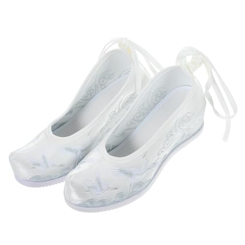 LIFKOME Ethnische Bestickte Stoffschuhe mit Keilabsatz Chinesischer Stil Bequeme Hanfu Schuhe für Damen und Mädchen Weiße Flache Schuhe Modisch und Vielseitig Kombinierbar von LIFKOME