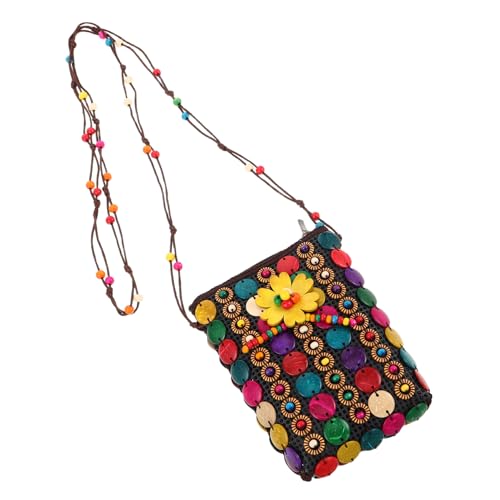 LIFKOME Ethnische Kokosnussschalen Crossbody Bag mit Perlen Handgefertigte Boho Schultertasche Kleine Umhängetasche mit Langem Riemen für Reisen Einkaufen Alltag und Münzenaufbewahrung von LIFKOME