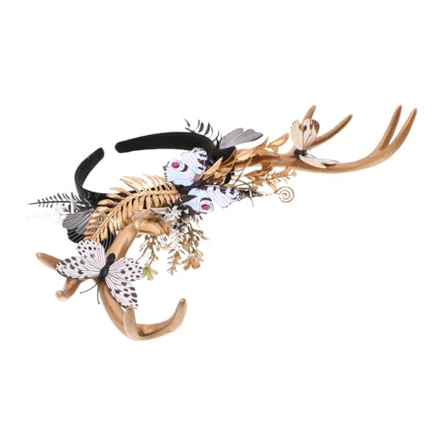 LIFKOME Extravaganter Geweihkopfschmuck-haarreif mit Schmetterlingsblumen Auffälliges Party-accessoire aus Stilvollem Geweihkopfschmuck für Weihnachts Halloween-feiern von LIFKOME