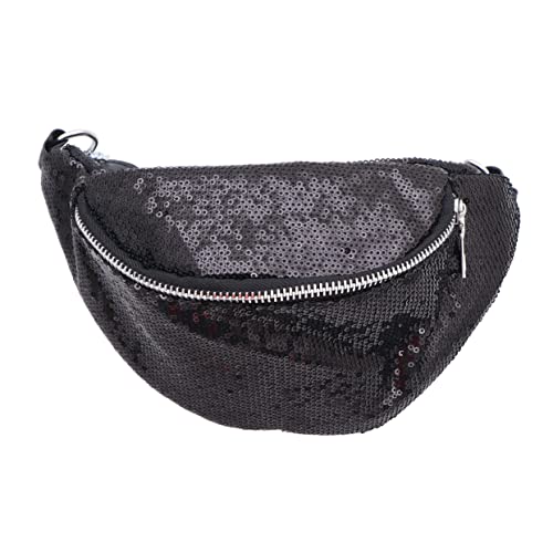 LIFKOME Pailletten Hüfttasche Für Damen Schwarz Mit Reißverschluss Als Gürteltasche Brusttasche Leicht Für Reisen Schwimmbad Laufen Wandern Einkaufen Kostümzubehör von LIFKOME