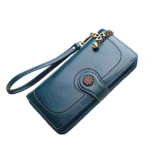 LIFKOME Fashion Wallet Damen Multifunktionale Dreifach Gefaltete Geldbörse Mit Reißverschluss Vielen Kartenfächern Und Langer Tasche Blau Für Handy Und Alltag von LIFKOME