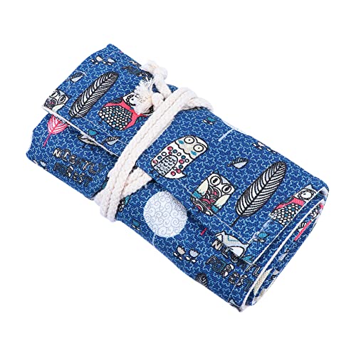 LIFKOME Federmäppchen Rollmäppchen mit Fächern Canvas Stifterolle mit Eulen Große Kapazität für Buntstifte und Pinsel Praktische Aufbewahrung für Schule und Künstlerbedarf von LIFKOME