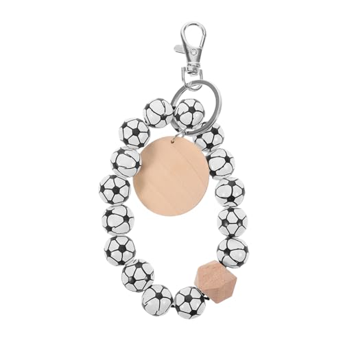 LIFKOME Beaded Wristlet Schlüsselanhänger Aus Holz Mit Fußballperlen Und Holzschild Für Sportfans Stilvolles Und Funktionales Accessoire Für Jeden Anlass von LIFKOME
