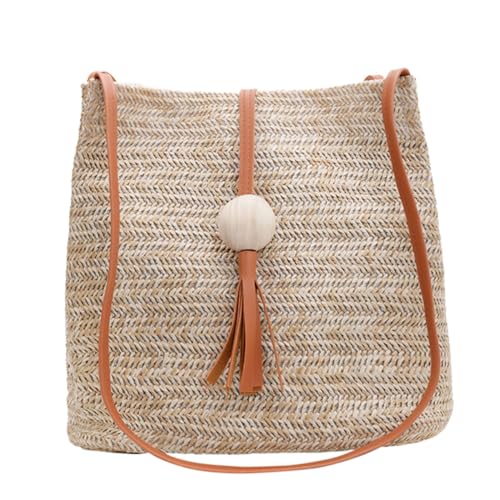 LIFKOME Geflochtene Strohtasche Damen Wasserfeste Leichte Handtasche Sommer Umhängetasche Vielseitig Einsetzbar für Arbeit Schule Einkauf Braun von LIFKOME