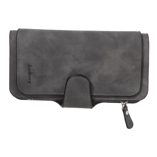 LIFKOME Lange Geldbörse Für Damen Aus Mattiertem Pu Mit Druckknopfverschluss Dreifach Gefaltete Geldbörse Mit Reißverschlusstasche Tragbare Clutch Für Schule Arbeit Und Ausgehen Grau von LIFKOME