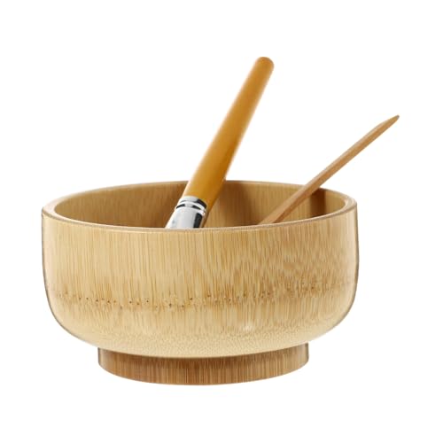 LIFKOME Gesichtsmaske Rührschüssel Set Holz DIY Maskenschale mit Pinsel und Spatel Wiederverwendbar Hautfreundlich Leicht zu Reinigen für Gesichtspflege und Reise von LIFKOME