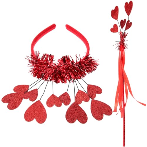 LIFKOME Glitzer-Herz-Stirnband Mit Feenstab Lametta-Herz-Haarband Rote Herz-Bopper Valentinstag-Haarschmuck Für Hochzeit Brautparty Geburtstagsparty von LIFKOME