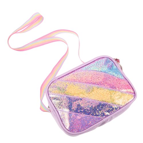LIFKOME Glitzertasche mit Herz-glitterband Cartoon-Pailletten Umhängetasche mit Reißverschluss Leichte Regenbogen-Schultertasche mit Sternenmuster Verstellbarer Gurt für Schule und von LIFKOME