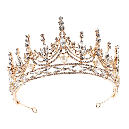 LIFKOME Goldfarbene Große Halbkreis Krone Haarschmuck mit Funkelnden Strasssteinen und Perlen Braut Tiara für Hochzeit Party und Festliche Anlässe Langlebiges Design von LIFKOME