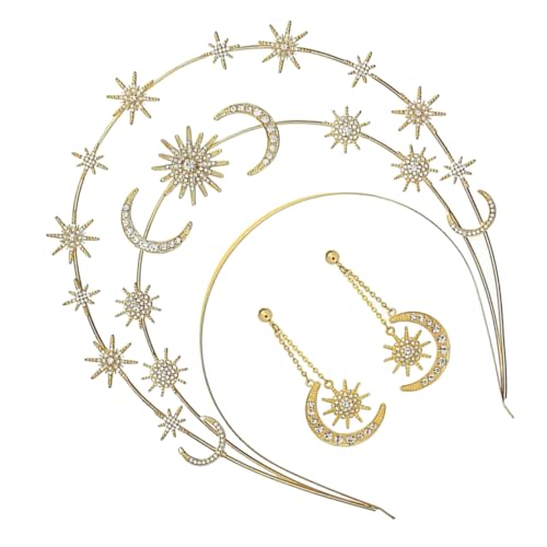 LIFKOME Goldfarbenes Star And Moon Crown mit Drop Earrings Dreischichtigem Mond Haarreif und Göttlichem Stirnband Langlebiger Brautschmuck für Hochzeit Party und Festliche Anlässe von LIFKOME