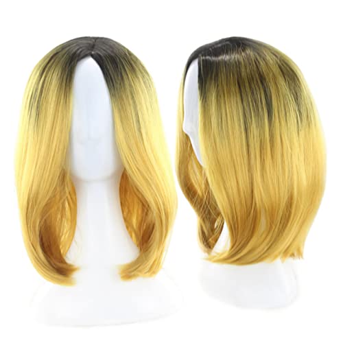 LIFKOME Gradient Gelbe Damen Bob Perücke Kurz Glatt Synthetisch Hitzebeständig Cosplay Alltagsgebrauch Wiederverwendbar Waschbar Natürlich Aussehend Elastisch Bequem von LIFKOME