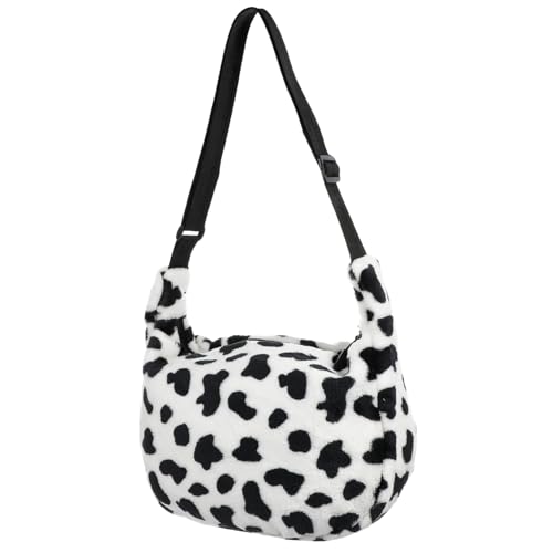 LIFKOME Große Damen Plüsch Tote Bag mit Kuhmuster Weiche Umhängetasche Geräumige Schultertasche für Freizeit Reisen Party und Alltag Pflegeleicht Modisch und Vielseitig Einsetzbar von LIFKOME