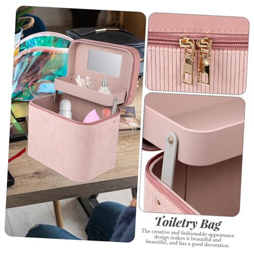 LIFKOME Große Kosmetiktasche mit Spiegel Doppelstöckiger Corduroy Organizer Tragbarer Make up Koffer Damen Geräumig Robust Pflegeleicht mit Praktischem Griff für Reisen und Alltag von LIFKOME