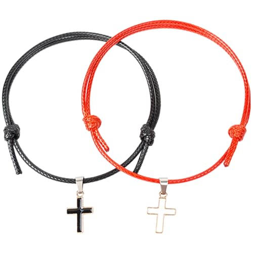 LIFKOME Handgefertigtes Kreuz Armband Wachsschnur Partnerarmbänder für Damen Herren Modisch Langlebig und für Freundschaft und Beziehung Schwarz Rot von LIFKOME