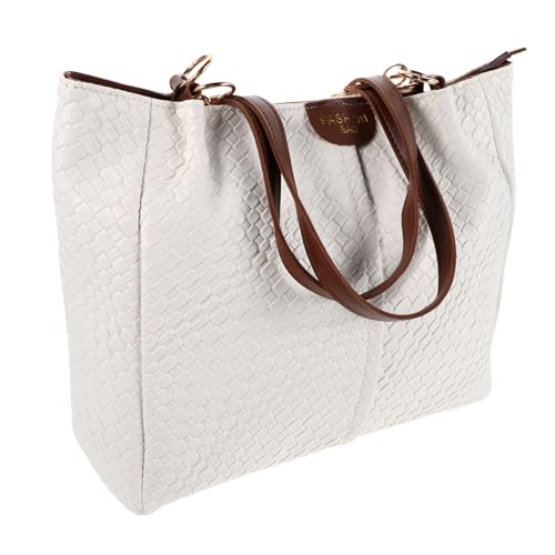 LIFKOME Handgewebte PU Handtasche Damen Geflochtene Umhängetasche mit Innenfächern Weiße Sommer Strandtasche Leichte Tragetasche für Alltag Urlaub Party Modisches Design von LIFKOME